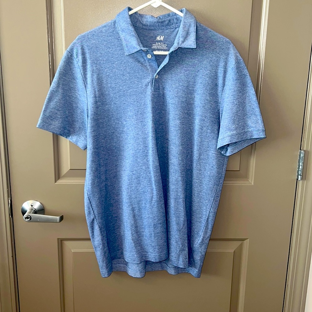 H&M blue slim fit polo size L